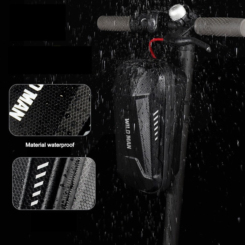 Borseta pentru bicicleta/trotineta Flippy, spatiu de depozitare, antisoc, waterproof, cu fermoar, 3L, material carbon si plastic dur,  pentru trotineta electrica scuter, bicicleta, negru-3