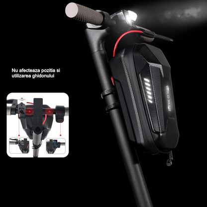 Borseta pentru bicicleta/trotineta Flippy, spatiu de depozitare, antisoc, waterproof, cu fermoar, 3L, material carbon si plastic dur,  pentru trotineta electrica scuter, bicicleta, negru-4
