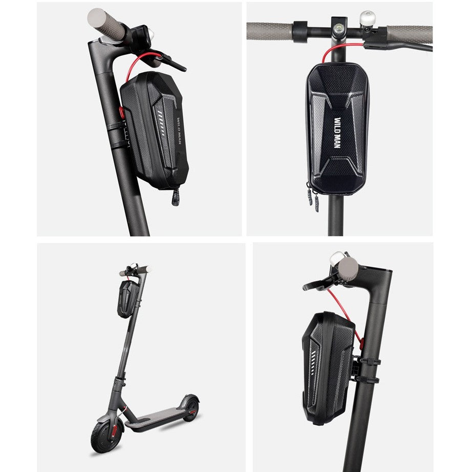 Borseta pentru bicicleta/trotineta Flippy, spatiu de depozitare, antisoc, waterproof, cu fermoar, 3L, material carbon si plastic dur,  pentru trotineta electrica scuter, bicicleta, negru-7