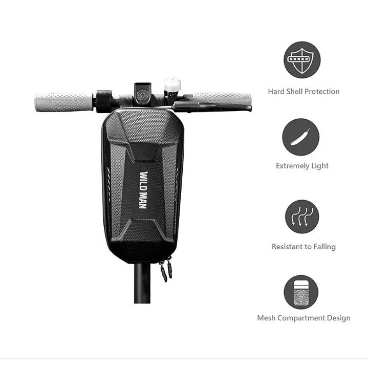 Borseta pentru bicicleta/trotineta Flippy, spatiu de depozitare, antisoc, waterproof, cu fermoar, 3L, material carbon si plastic dur,  pentru trotineta electrica scuter, bicicleta, negru-9