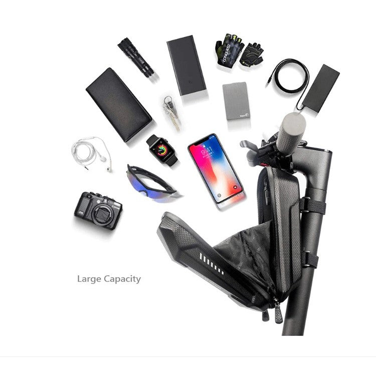 Borseta pentru bicicleta/trotineta Flippy, spatiu de depozitare, antisoc, waterproof, cu fermoar, 3L, material carbon si plastic dur,  pentru trotineta electrica scuter, bicicleta, negru-10