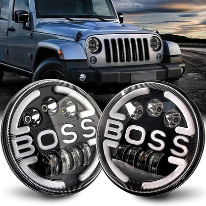 Lampa Suplimentara LED pentru Vehicule Off-Road, ATV, SSV, cu inscriptie "BOSS" si functii_ Faza Lunga, Faza Scurta, Semnalizare, Pozitie, tensiune alimentare 9 - 36V, diametru Ø170 mm-2