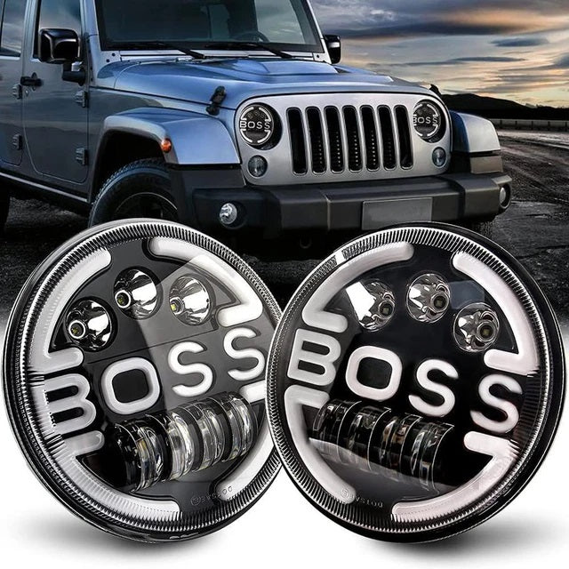 Lampa Suplimentara LED pentru Vehicule Off-Road, ATV, SSV, cu inscriptie "BOSS" si functii_ Faza Lunga, Faza Scurta, Semnalizare, Pozitie, tensiune alimentare 9 - 36V, diametru Ø170 mm-2