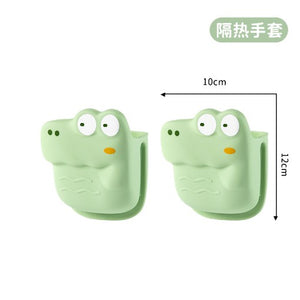 Manusa din Silicon pentru Cuptor, Flippy, Anti-Alunecare, pentru Capace, Oale, Tigai, de Uz Casnic, Rezistent la Temperaturi Inalte, Model Animat, 10x12 cm, Verde-0