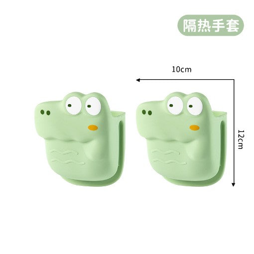 Manusa din Silicon pentru Cuptor, Flippy, Anti-Alunecare, pentru Capace, Oale, Tigai, de Uz Casnic, Rezistent la Temperaturi Inalte, Model Animat, 10x12 cm, Verde-0