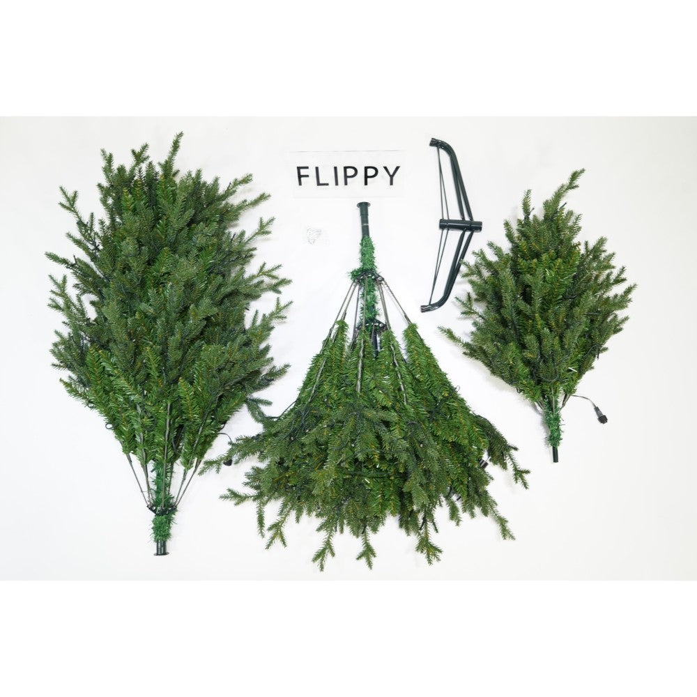 Brad Artificial de Craciun, Becuri led incluse in ramuri, pentru interior/exterior, inaltime 180 cm, diametru 128 cm, 1246 ramuri, Flippy, verde, suport metalic inclus-1
