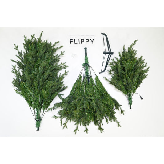 Brad Artificial de Craciun, Becuri led incluse in ramuri, pentru interior/exterior, inaltime 180 cm, diametru 128 cm, 1246 ramuri, Flippy, verde, suport metalic inclus-1
