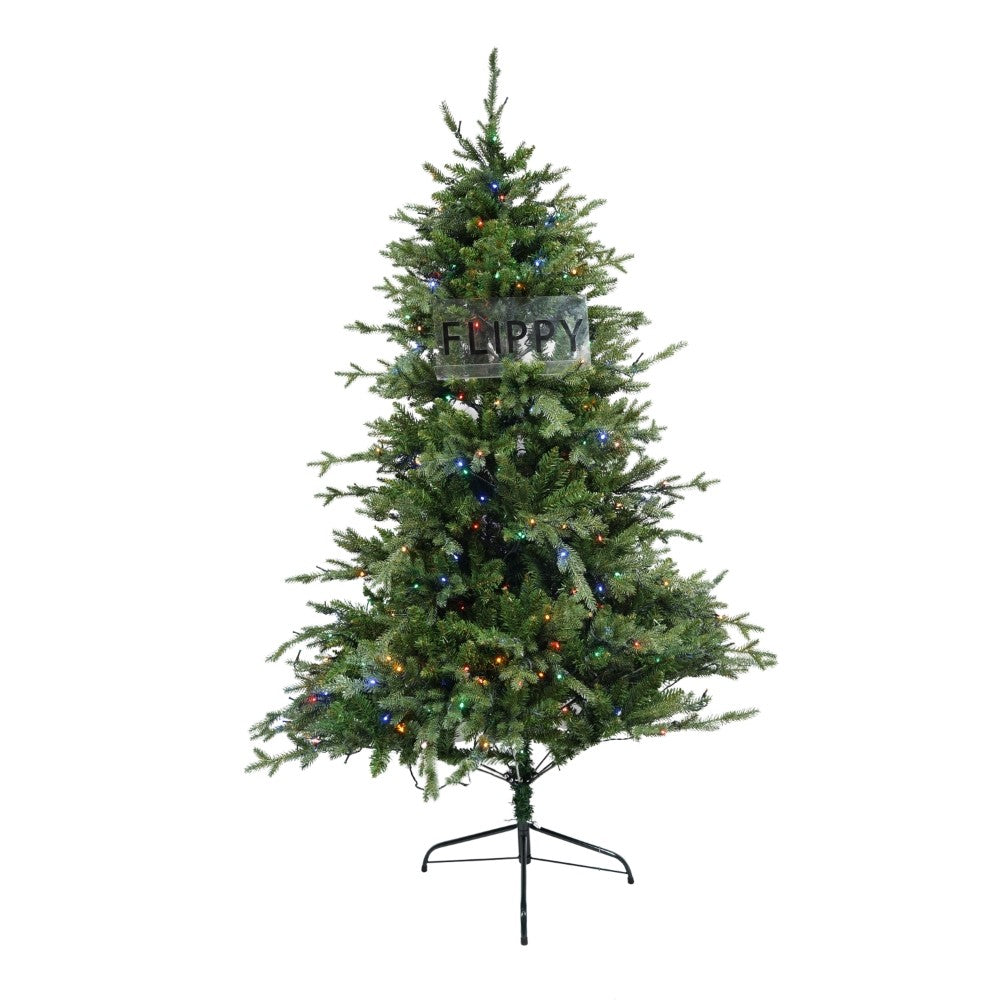 Brad Artificial de Craciun, Becuri led incluse in ramuri, pentru interior/exterior, inaltime 180 cm, diametru 128 cm, 1246 ramuri, Flippy, verde, suport metalic inclus-0