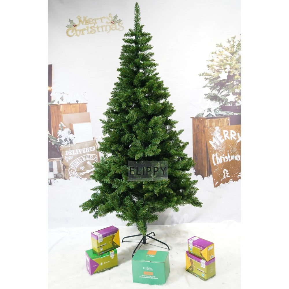 Brad artificial de Craciun, clasic, pentru interior/exterior, inaltime 210 cm, diametru 106 cm, 663 ramuri, Flippy, verde, suport metalic inclus-3