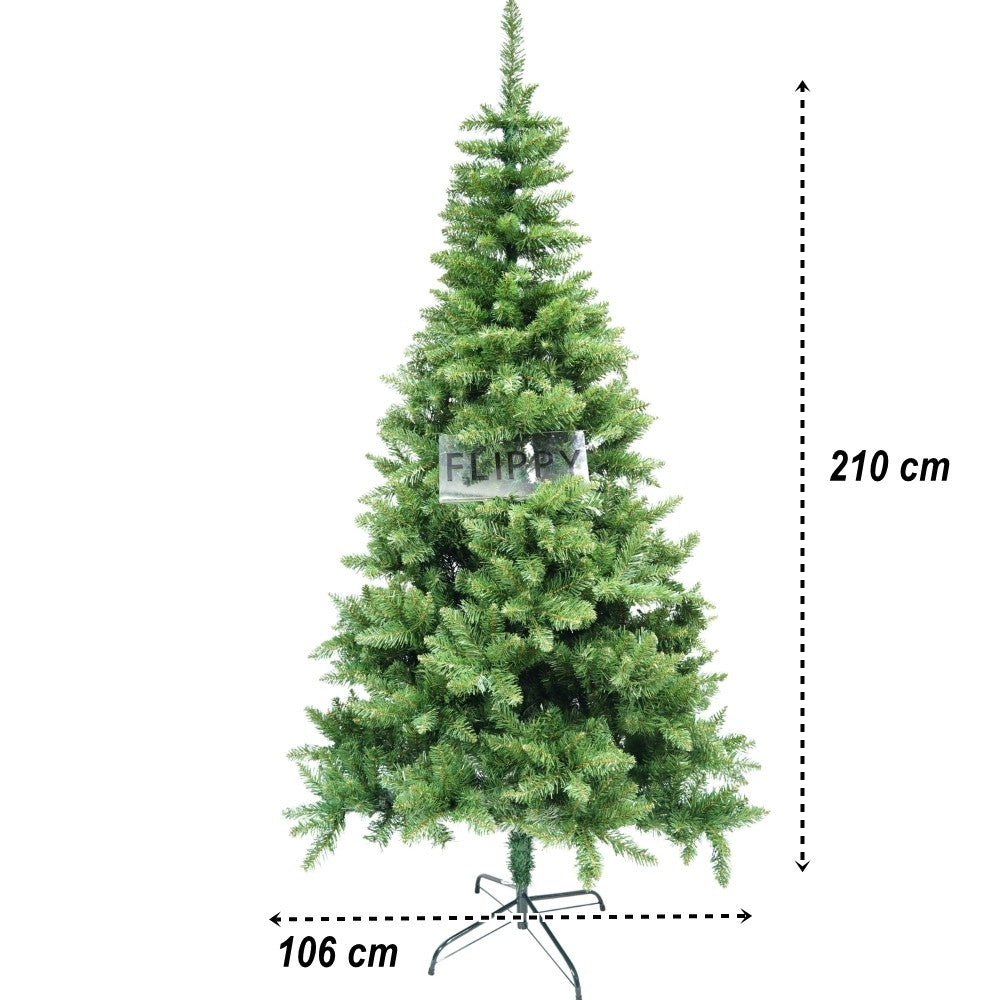 Brad artificial de Craciun, clasic, pentru interior/exterior, inaltime 210 cm, diametru 106 cm, 663 ramuri, Flippy, verde, suport metalic inclus-5