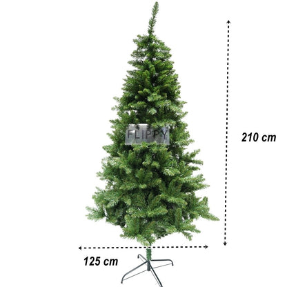 Brad artificial de Craciun, clasic, pentru interior/exterior, inaltime 210 cm, diametru 125 cm, 957 ramuri, Flippy, verde, suport metalic inclus-5