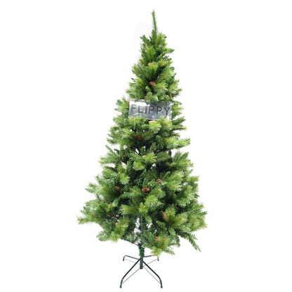 Brad artificial de Craciun, Decorat cu conuri de pin, pentru interior/exterior, inaltime 180 cm, 659 ramuri, Flippy, verde, suport metalic inclus-0