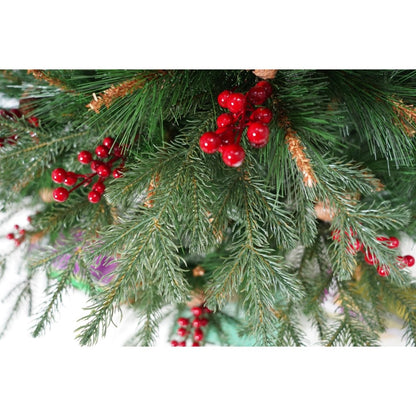 Brad artificial de Craciun, decorat cu conuri pin rosii, pentru interior/exterior, inaltime 150 cm, diametru 104 cm, 323 ramuri, Flippy, verde, suport metalic inclus-3