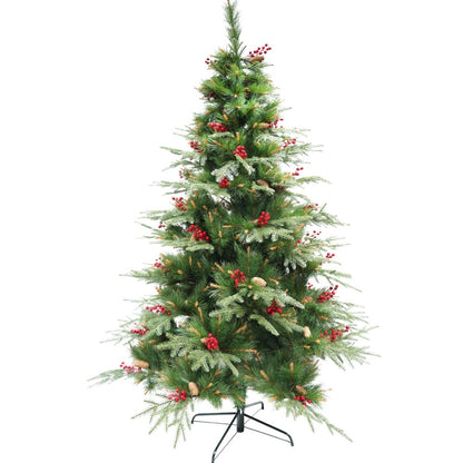 Brad artificial de Craciun, decorat cu conuri pin rosii, pentru interior/exterior, inaltime 150 cm, diametru 104 cm, 323 ramuri, Flippy, verde, suport metalic inclus-5