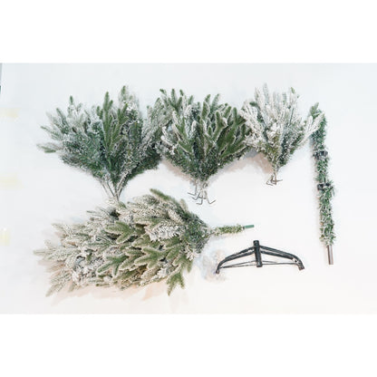 Brad Artificial de Craciun, Flippy, 1.5 m inaltime, Verde, Pulverizat complet alb-tip zapada, Interior/ Exterior, Ramuri bogate, Resigilat-1
