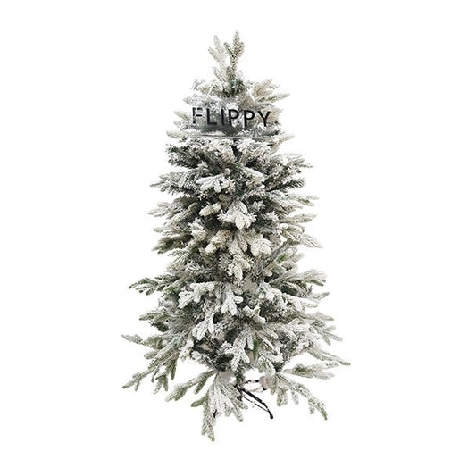 Brad Artificial de Craciun, Flippy, 1.5 m inaltime, Verde, Pulverizat complet alb-tip zapada, Interior/ Exterior, Ramuri bogate, Resigilat-0