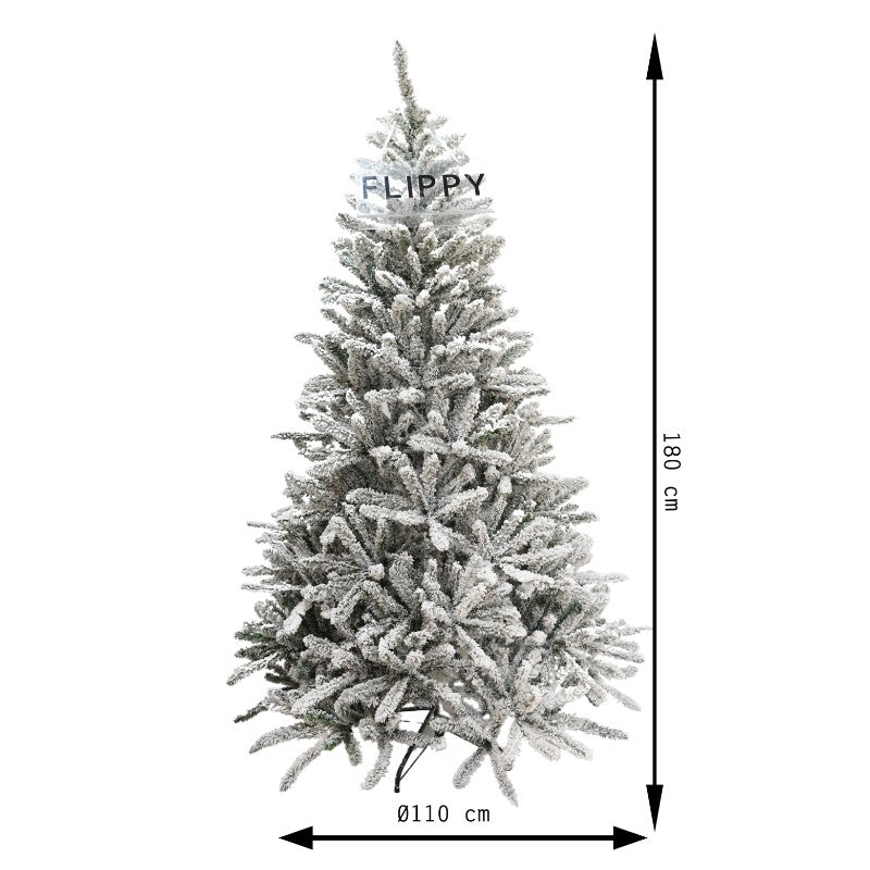 Brad Artificial de Craciun, Flippy, 1.8 m inaltime, Verde, Pulverizat alb-tip zapada, Diametru inferior 110 cm, Interior/ Exterior-14