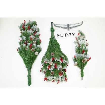 Brad artificial de Craciun nins, decorat cu conuri pin rosii, inaltime 150 cm, diametru 83 cm, 319 ramuri, Flippy, verde, suport metalic inclus-1
