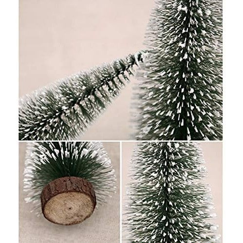 Brad artificial de craciun, ornament pentru masa, pe suport lemn, 10 cm inaltime, Verde inzapezit-1