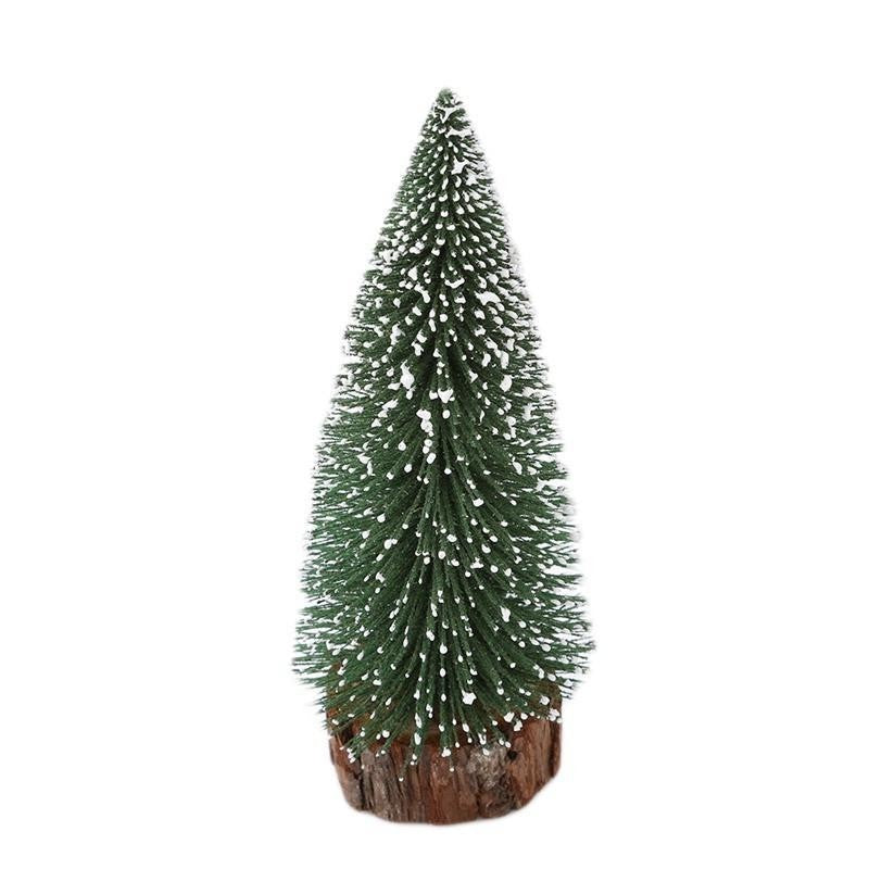 Brad artificial de craciun, ornament pentru masa, pe suport lemn, 20 cm inaltime, Argintiu-0