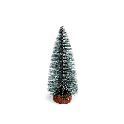 Brad artificial de craciun, ornament pentru masa, pe suport lemn, 25 cm inaltime, Argintiu-1