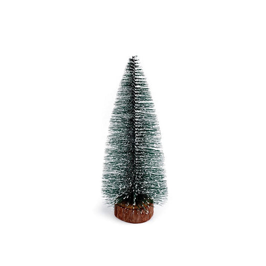 Brad artificial de craciun, ornament pentru masa, pe suport lemn, 25 cm inaltime, Argintiu-1