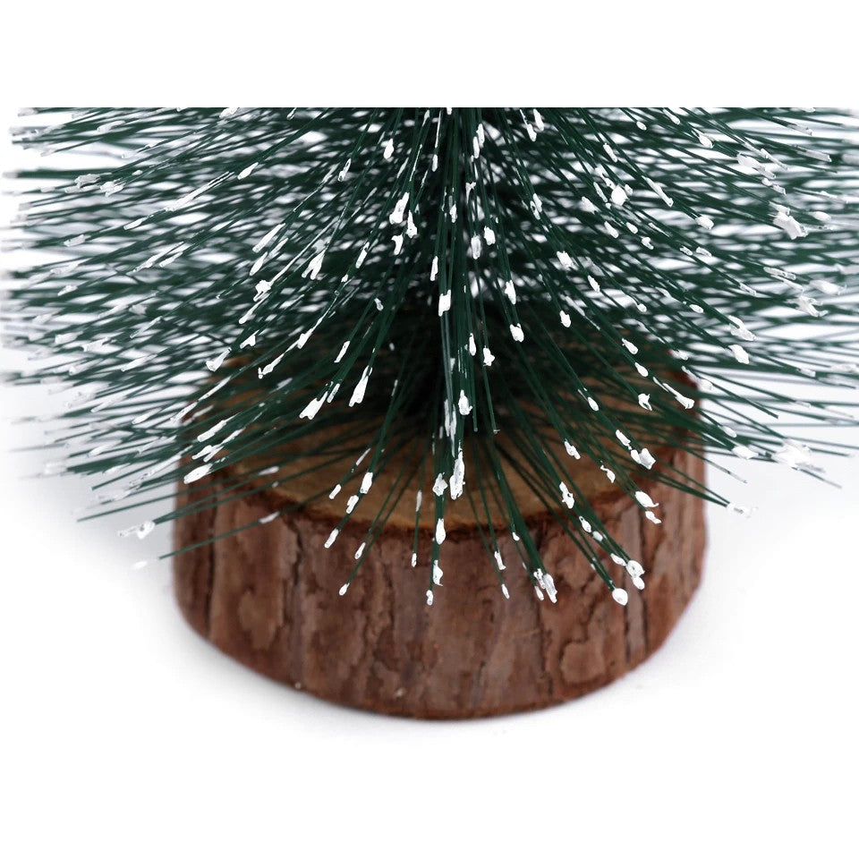 Brad artificial de craciun, ornament pentru masa, pe suport lemn, 25 cm inaltime, Argintiu-3