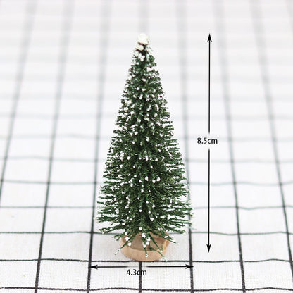 Brad artificial de craciun, ornament pentru masa, pe suport lemn, 15 cm inaltime, Verde inzapezit-4