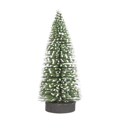 Brad artificial de craciun, ornament pentru masa, pe suport lemn, 15 cm inaltime, Verde inzapezit-0