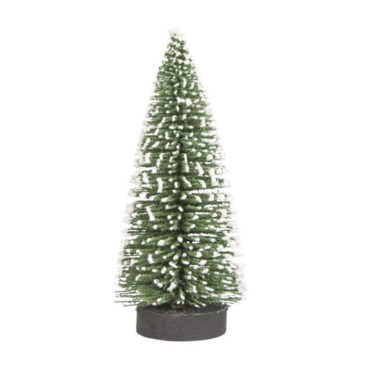 Brad artificial de craciun, ornament pentru masa, pe suport lemn, 15 cm inaltime, Verde inzapezit-0