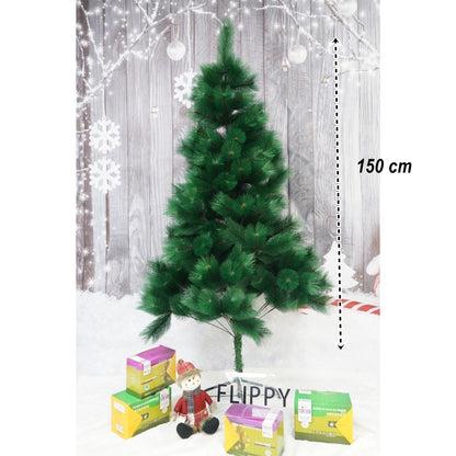 Brad artificial de Craciun tip pin, clasic, pentru interior/exterior, inaltime 150 cm, Flippy, verde, suport metalic inclus-2