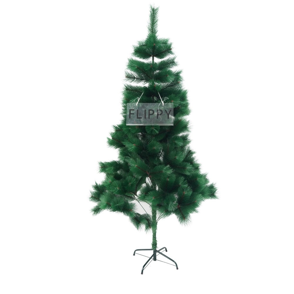 Brad artificial de Craciun tip pin, clasic, pentru interior/exterior, inaltime 150 cm, Flippy, verde, suport metalic inclus-0