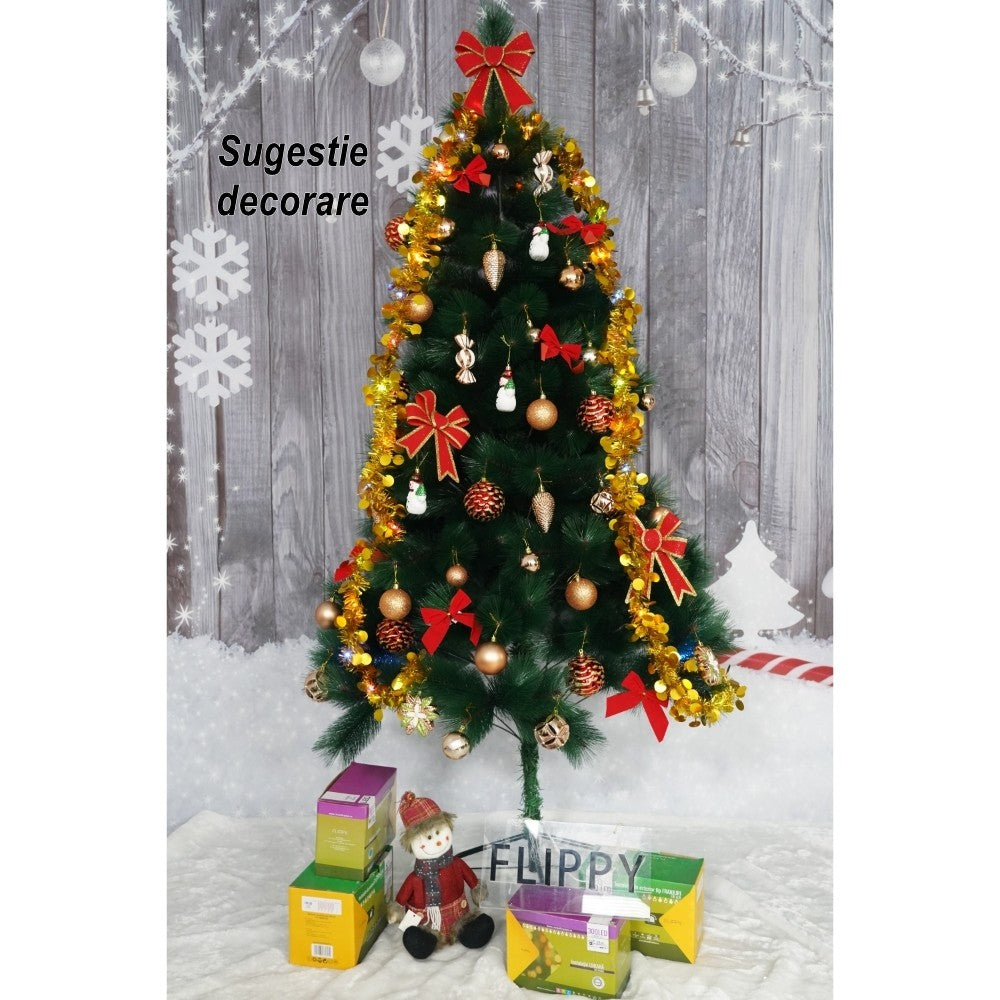 Brad artificial de Craciun tip pin, clasic, pentru interior/exterior, inaltime 90 cm, Flippy, verde, suport de plastic inclus-2