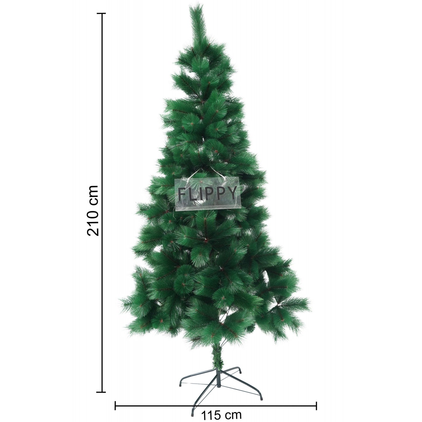 Brad artificial de Craciun tip pin, inaltime 210 cm, diametru 115 cm, 350 ramuri cu ace 3D 12 cm, Flippy, verde, suport metalic inclus-5