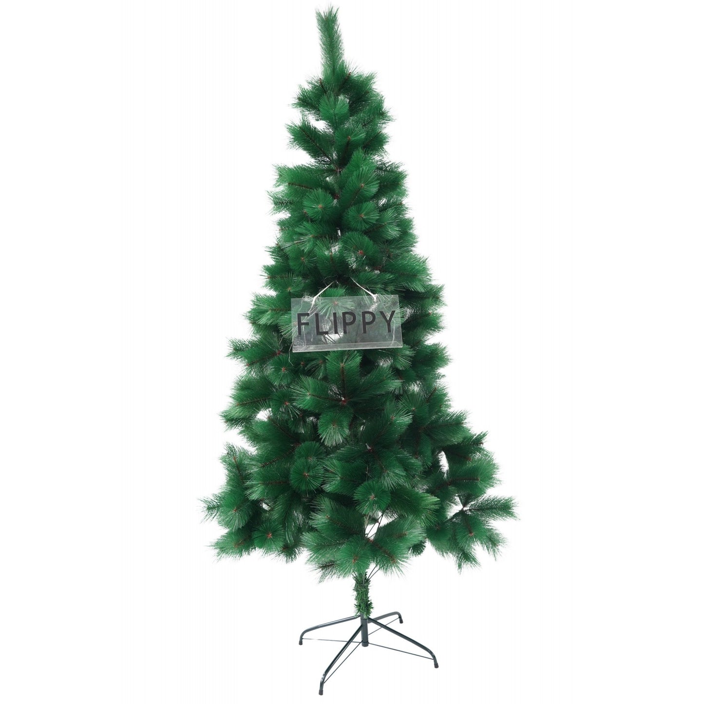 Brad artificial de Craciun tip pin, inaltime 210 cm, diametru 115 cm, 350 ramuri cu ace 3D 12 cm, Flippy, verde, suport metalic inclus-0