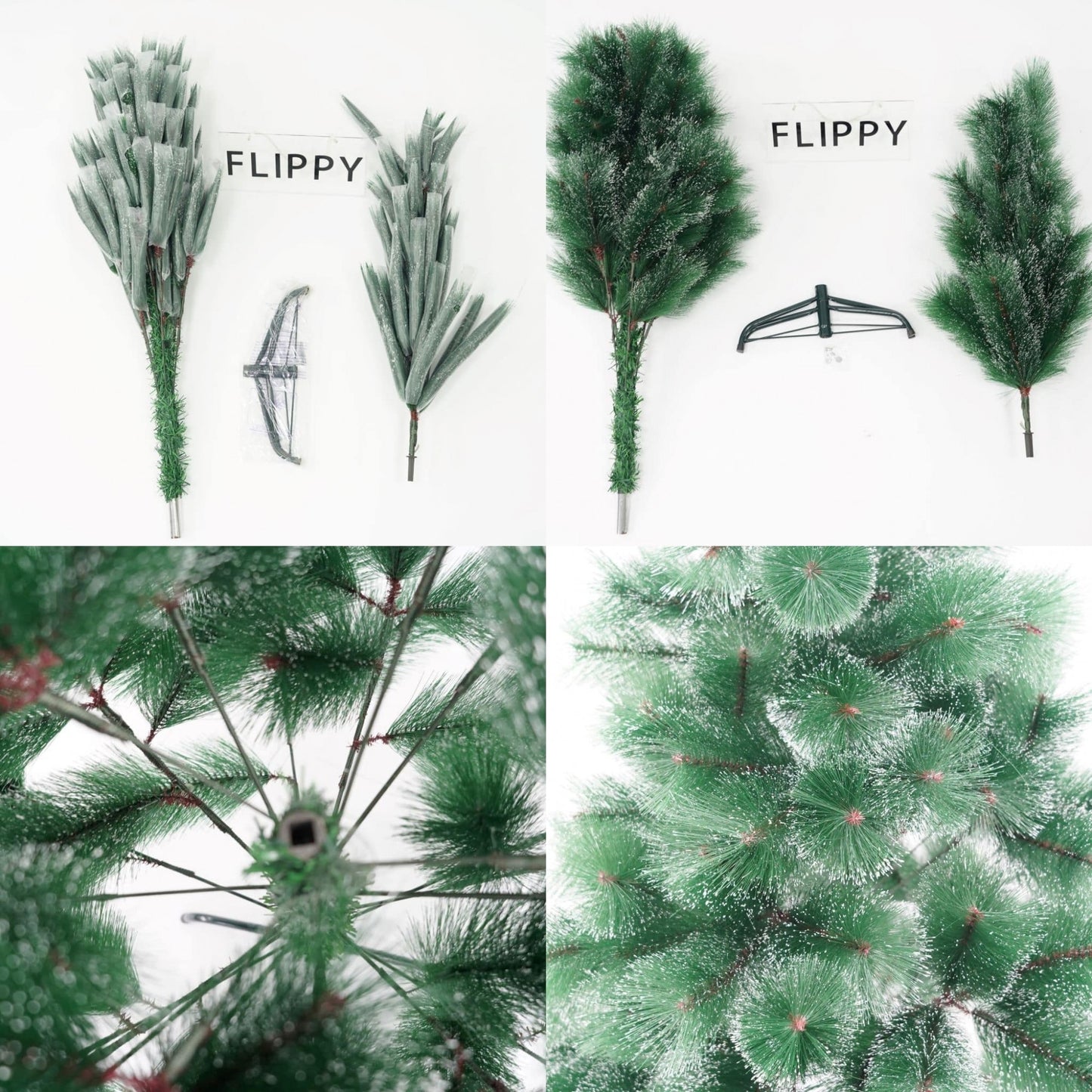 Brad artificial de Craciun tip pin inzapezit, inaltime 150 cm, diametru 85 cm, 160 ramuri cu ace 3D 12 cm, Flippy, verde cu varfuri ninse, suport metalic inclus-4