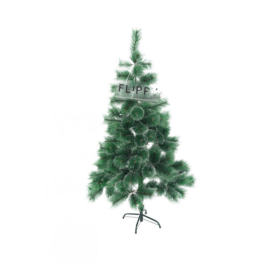 Brad artificial de Craciun tip pin inzapezit, inaltime 150 cm, diametru 85 cm, 160 ramuri cu ace 3D 12 cm, Flippy, verde cu varfuri ninse, suport metalic inclus-0
