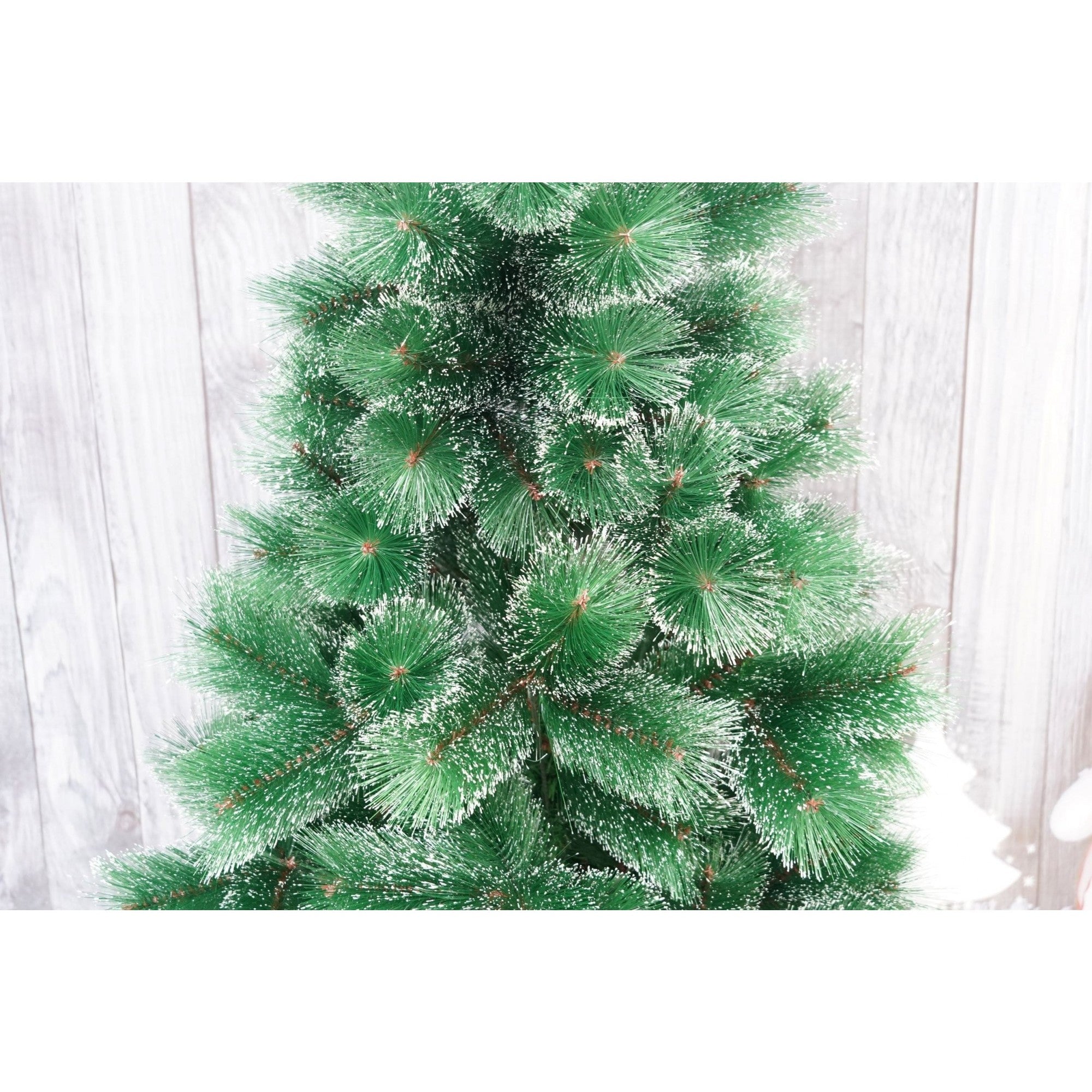 Brad artificial de Craciun tip pin inzapezit, inaltime 210 cm, diametru 115 cm, 350 ramuri cu ace 3D 12 cm, Flippy, verde cu varfuri ninse, suport metalic inclus-4