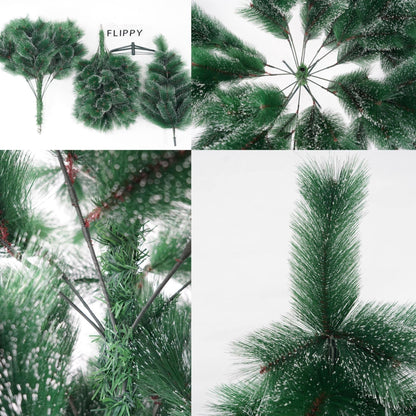 Brad artificial de Craciun tip pin inzapezit, inaltime 210 cm, diametru 115 cm, 350 ramuri cu ace 3D 12 cm, Flippy, verde cu varfuri ninse, suport metalic inclus-5