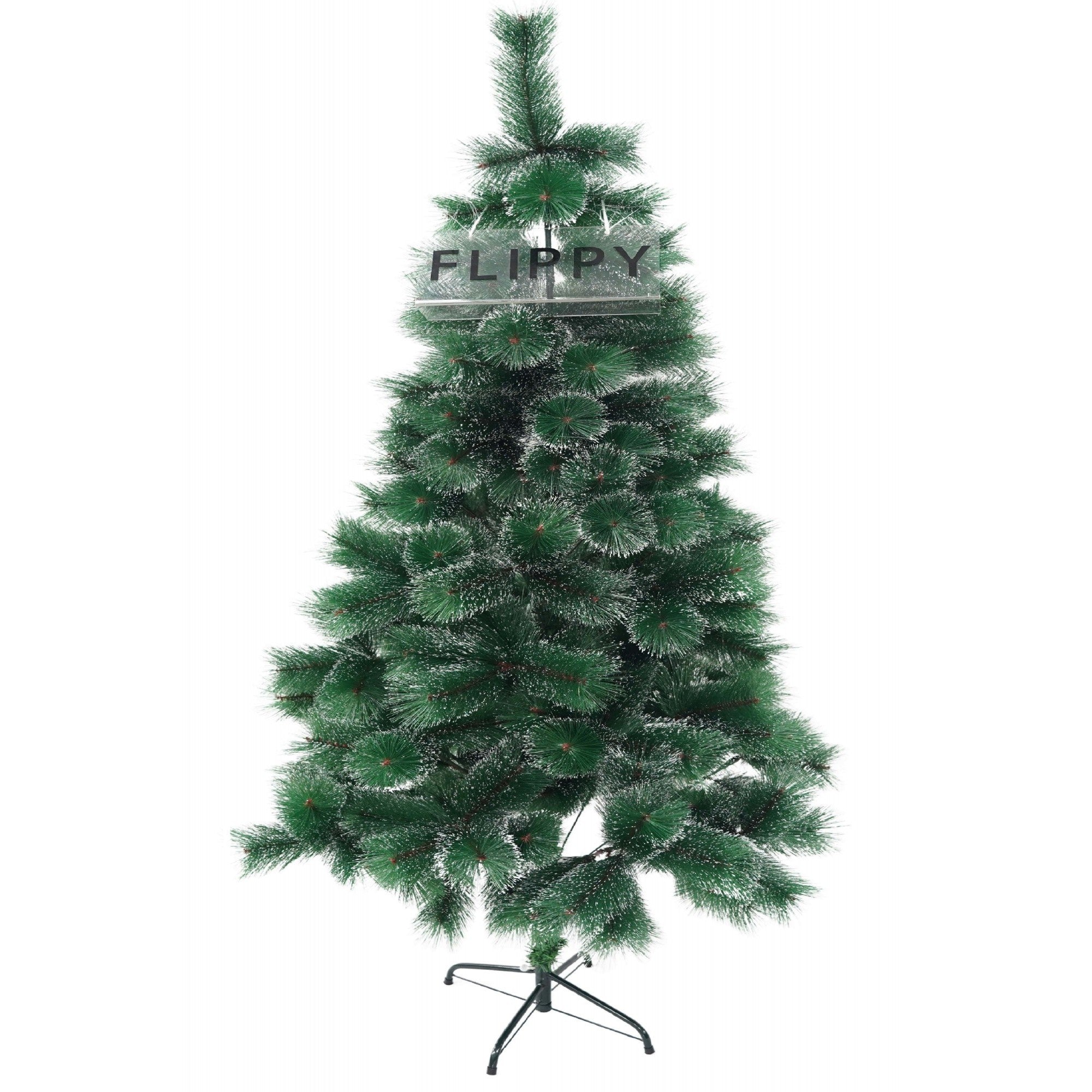 Brad artificial de Craciun tip pin inzapezit, inaltime 210 cm, diametru 115 cm, 350 ramuri cu ace 3D 12 cm, Flippy, verde cu varfuri ninse, suport metalic inclus-0