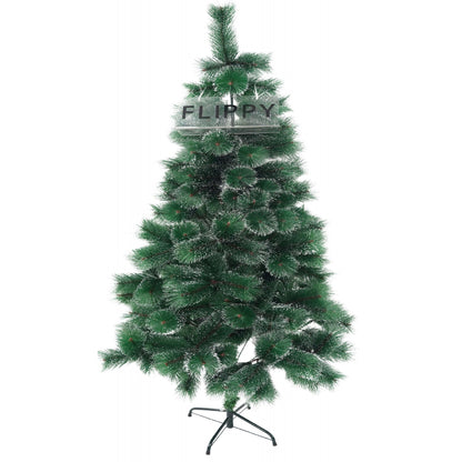 Brad artificial de Craciun tip pin inzapezit, inaltime 210 cm, diametru 115 cm, 350 ramuri cu ace 3D 12 cm, Flippy, verde cu varfuri ninse, suport metalic inclus-0