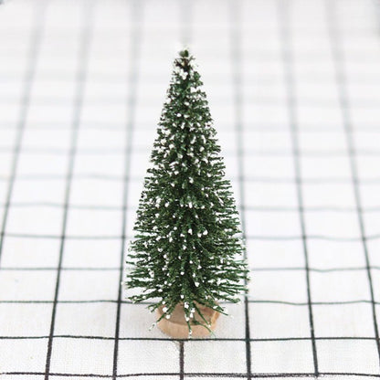 Brad artificial de craciun, tip pin inzapezit, ornament pentru masa, pe suport lemn, 35 cm inaltime-1