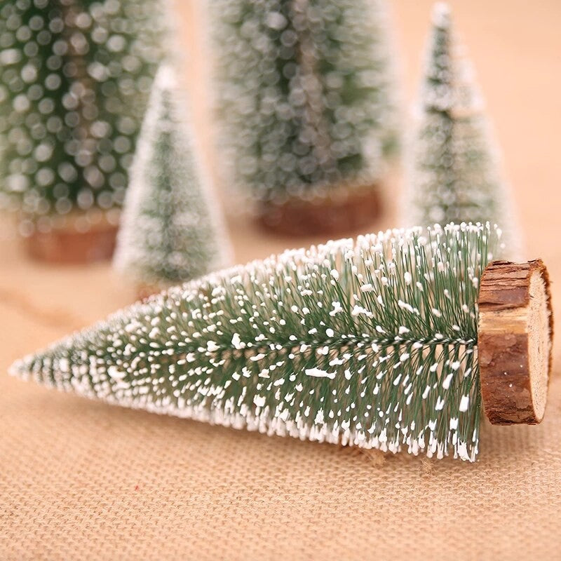 Brad artificial de craciun, tip pin inzapezit, ornament pentru masa, pe suport lemn, 35 cm inaltime-2