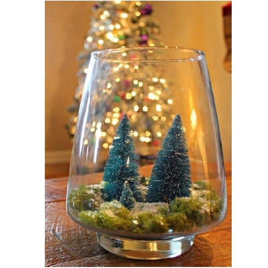 Brad artificial de craciun, tip pin inzapezit, ornament pentru masa, pe suport lemn, 30 cm inaltime-1