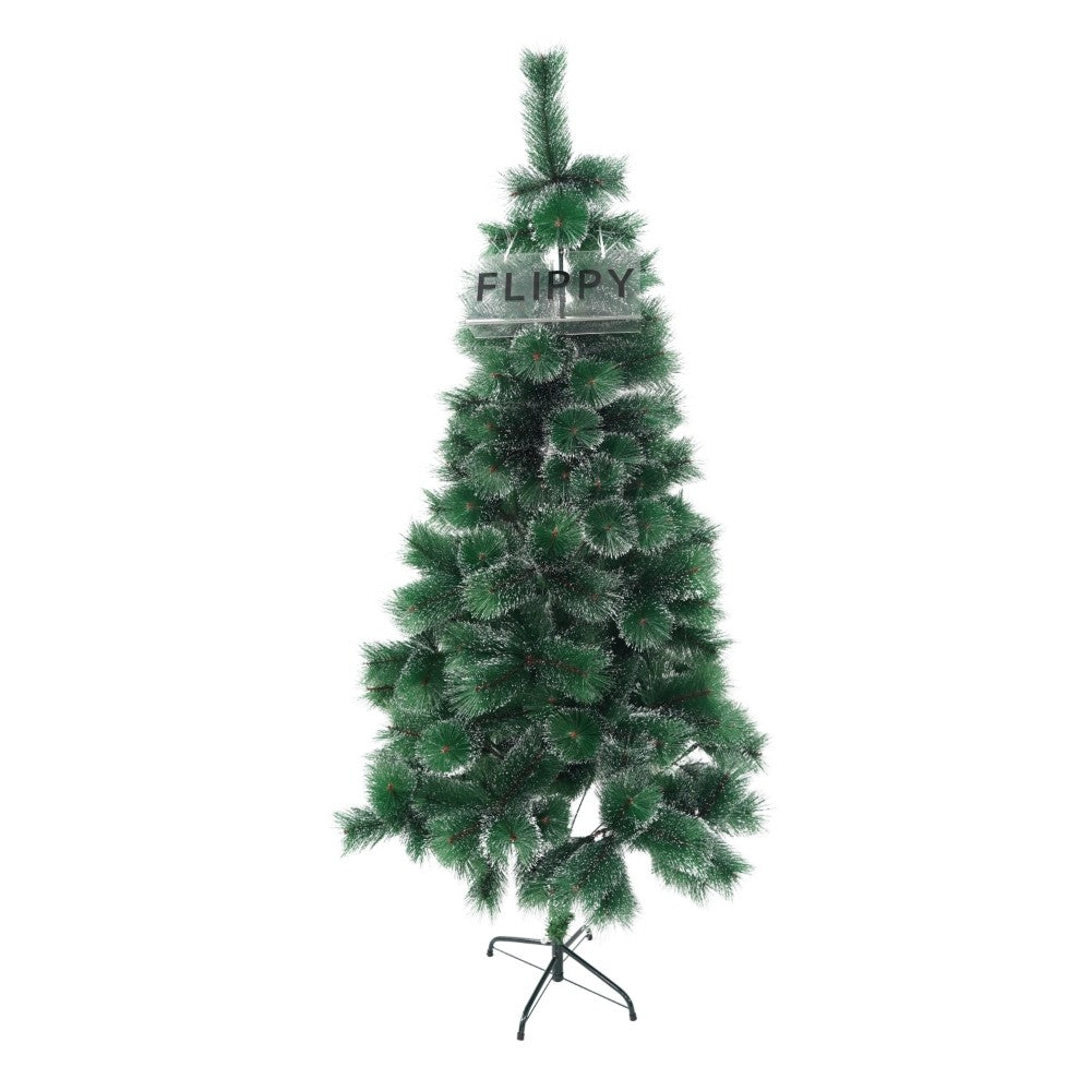 Brad artificial de Craciun tip pin nins, pentru interior/exterior, inaltime 210 cm, Flippy, verde, suport metalic inclus-0