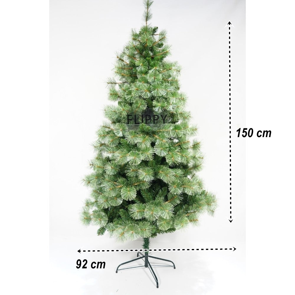 Brad artificial de Craciun tip pin, pentru interior/exterior, inaltime 150 cm, diametru 92 cm, 400 ramuri, Flippy, verde, suport metalic inclus-3