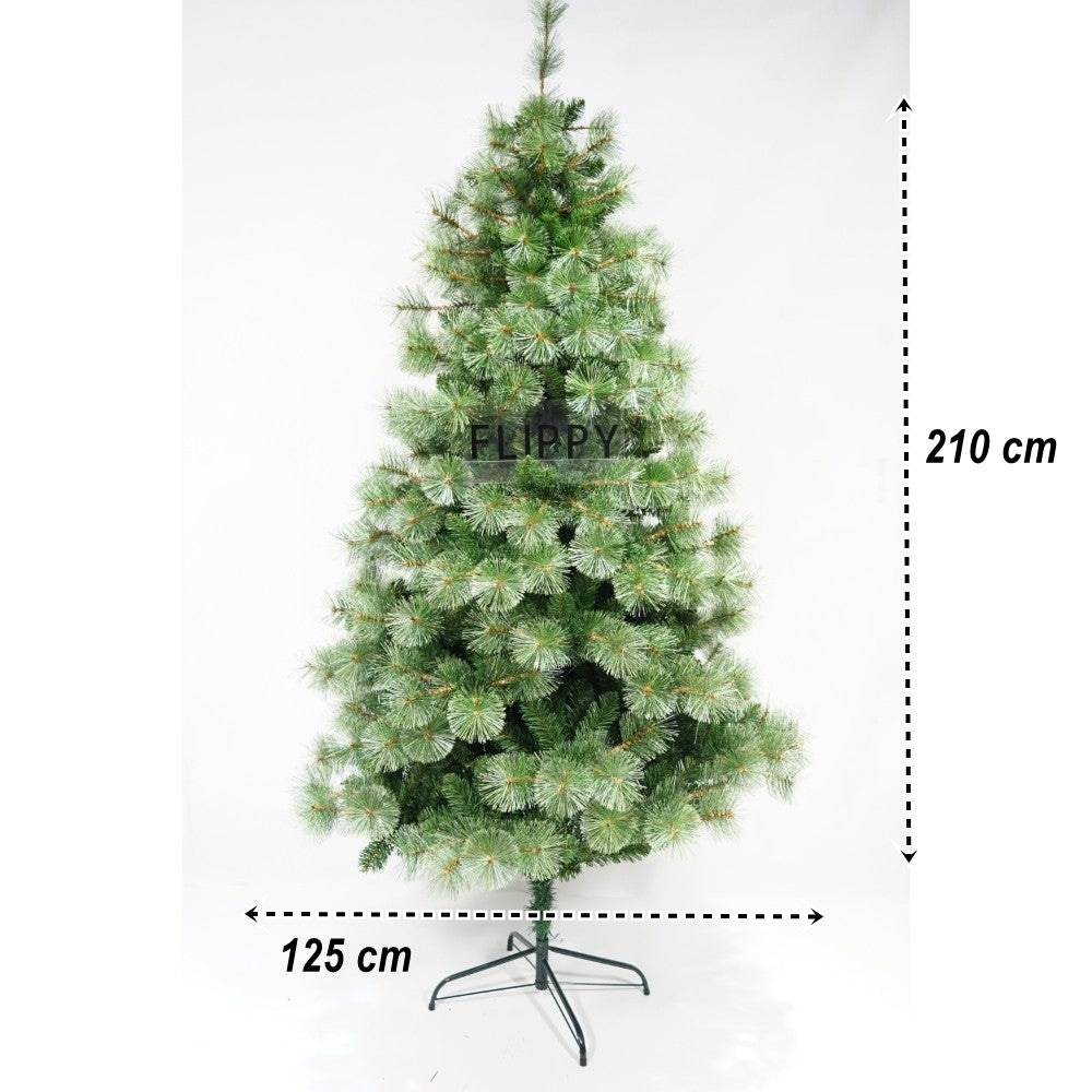 Brad artificial de Craciun tip pin, pentru interior/exterior, inaltime 210 cm, diametru 125 cm, 980 ramuri, Flippy, verde, suport metalic inclus-3