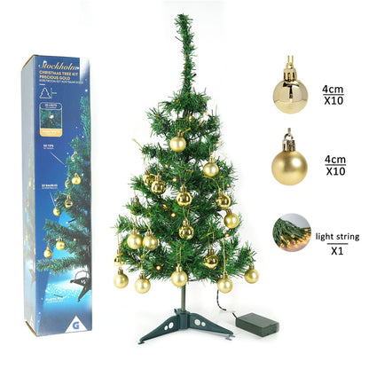 Brad Artificial Impodobit, 60 cm, suport plastic, cu instalatie luminoasa 20 LED alb cald + 20 globuri aurii incluse, Flippy-3