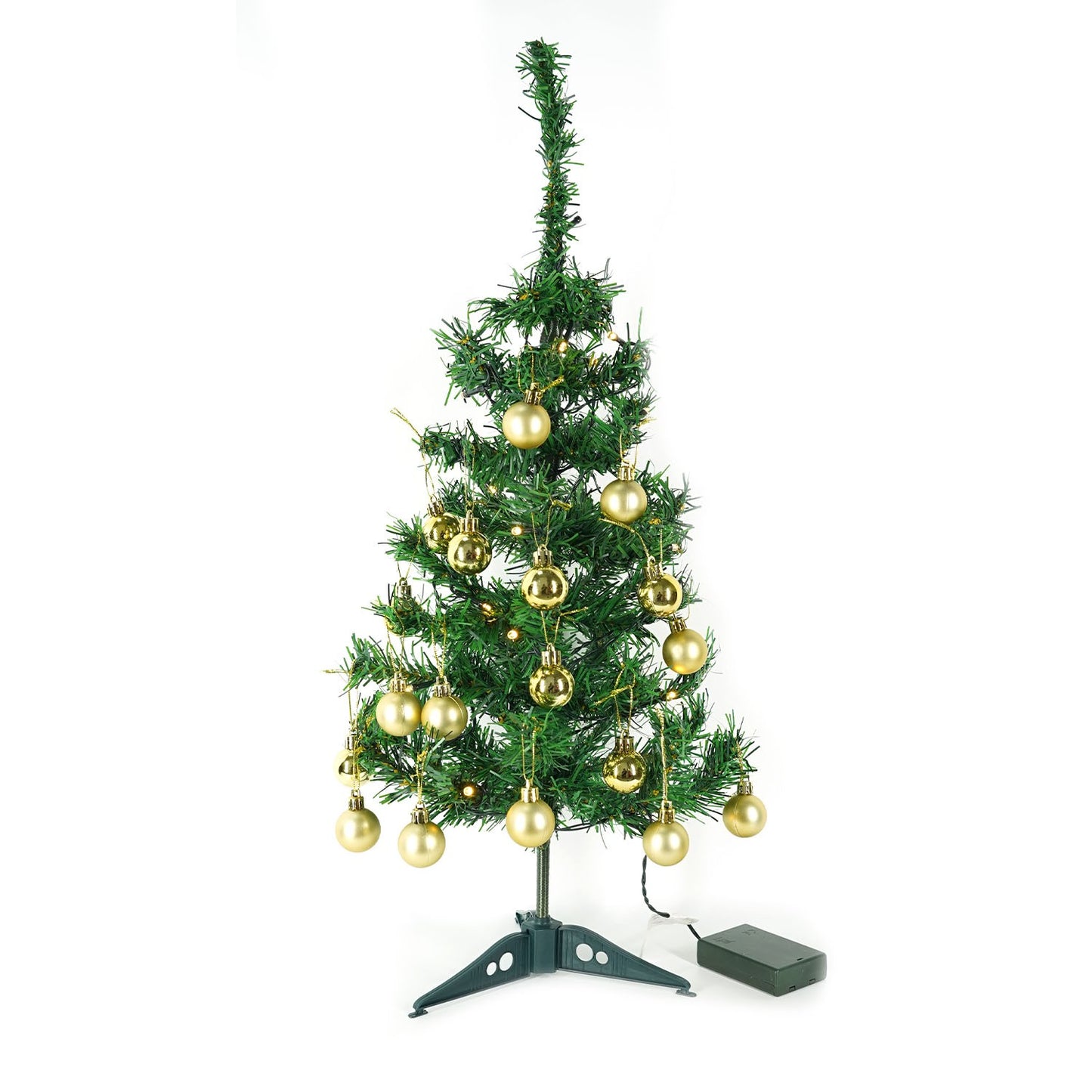 Brad Artificial Impodobit, 60 cm, suport plastic, cu instalatie luminoasa 20 LED alb cald + 20 globuri aurii incluse, Flippy-4
