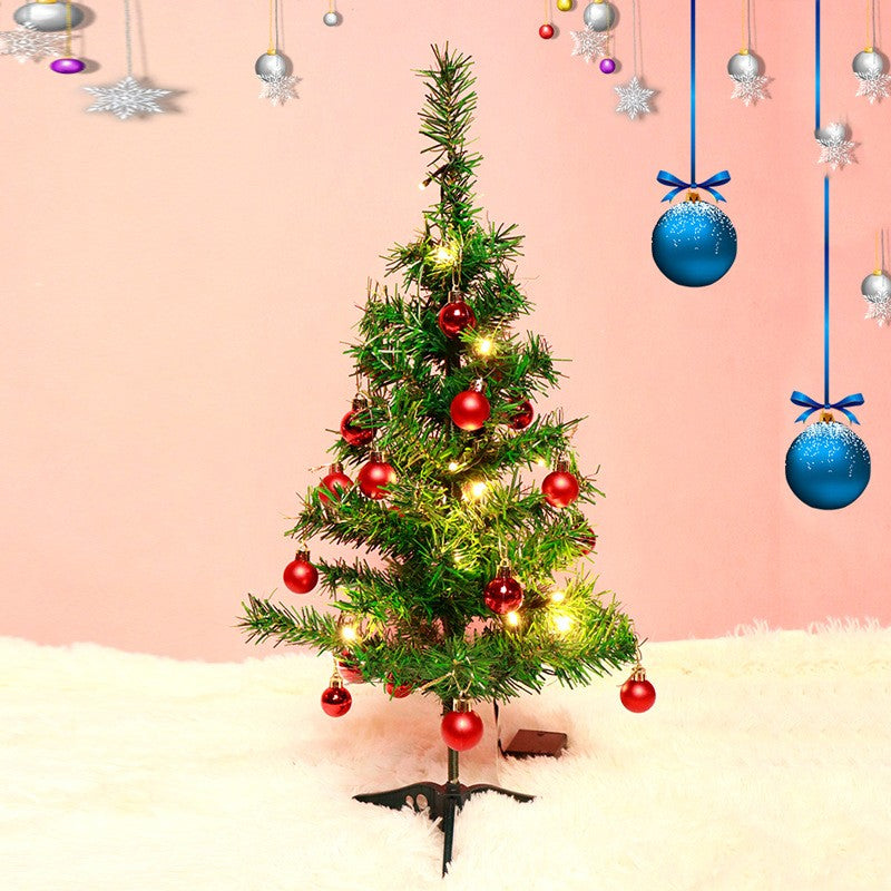 Brad Artificial Impodobit, 60 cm, suport plastic cu instalatie luminoasa 20 LED alb cald + 20 globuri rosii incluse, Flippy-0